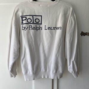 Ralph Lauren Cream Crewneck Sweater with Navy Logo